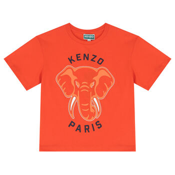 Girls Orange Elephant Logo T-Shirt